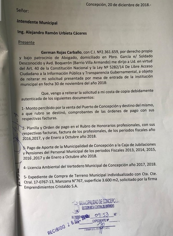 Accionan contra intendente por violar ley de acceso a información