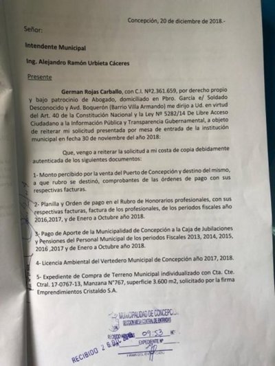 Concepción: presentan amparo para acceder a información pública - Nacionales - ABC Color