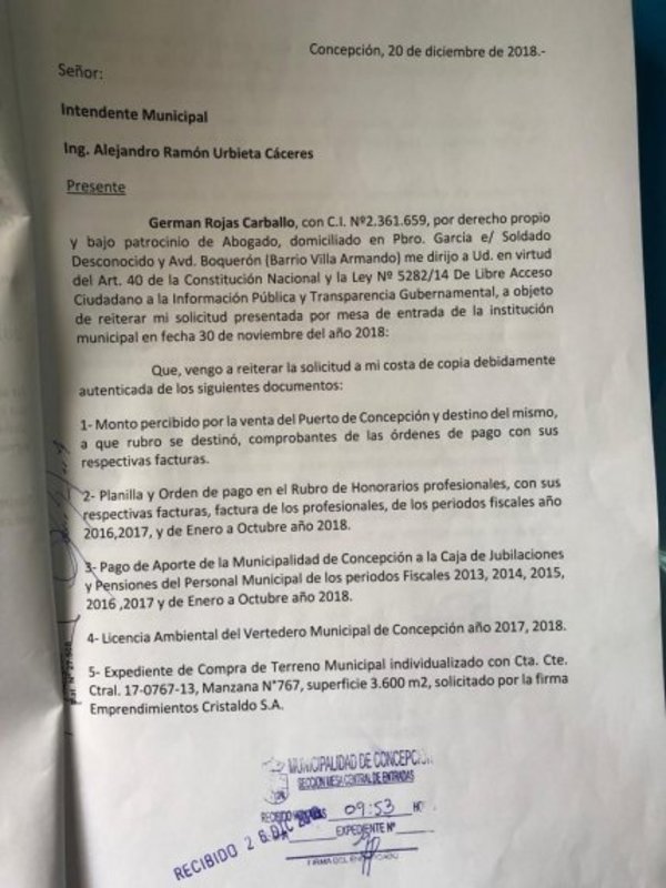 Concepción: presentan amparo para acceder a información pública - Nacionales - ABC Color
