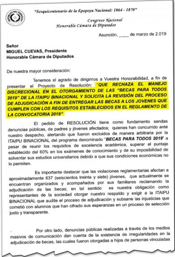 Pedirán que el Congreso y Fiscalía investiguen becas - Edicion Impresa - ABC Color
