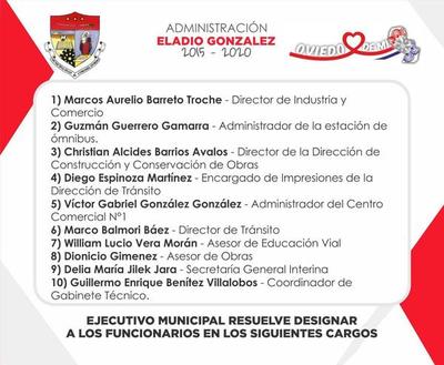 Designan a nuevos directores municipales en Coronel Oviedo – Prensa 5