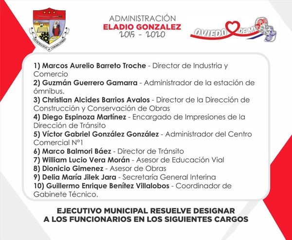 Designan a nuevos directores municipales en Coronel Oviedo – Prensa 5