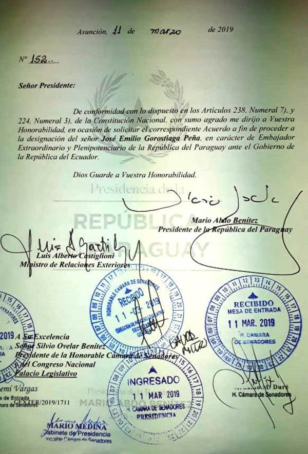 Piden acuerdo para tres embajadores - ADN Paraguayo