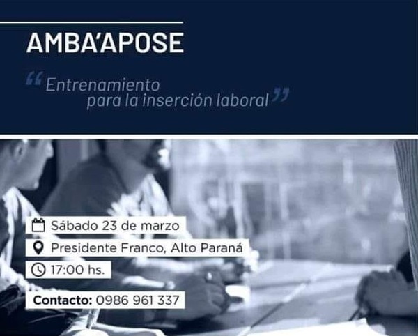 Impartirán taller “Amba’apose” para la inserción laboral