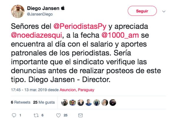 HOY / SPP realiza reclamo a empresario por falta de pago y este refuta que chequee antes de tuitear