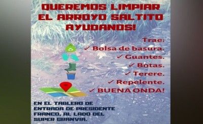 Convocan a jóvenes para limpiar Arroyo Saltitos