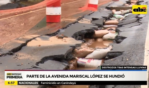 Colapsa gran parte de la avenida Mcal López debido a lluvias