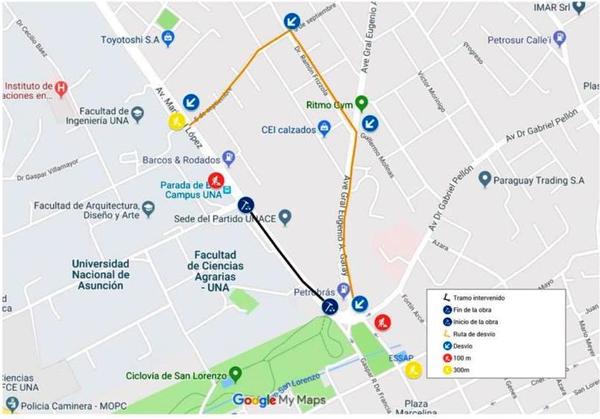 MOPC establece desvío en zona de obras de alcantarillado de San Lorenzo | .::Agencia IP::.