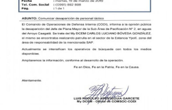 Agente de la FTC desaparece en el Arroyo Caagatã - Radio 1000 AM