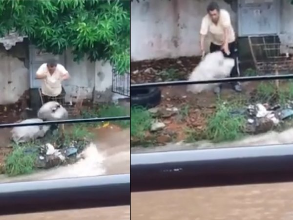 Filman a lambareño cuando tiraba mucha basura al raudal