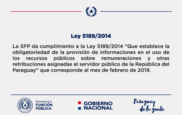 La SFP da cumplimiento a los artículos 3° y 6º de la Ley N° 5189 correspondiente al mes de febrero de 2019