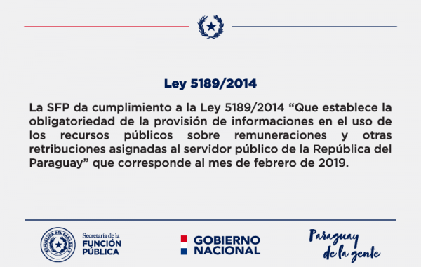 La SFP da cumplimiento a los artículos 3° y 6º de la Ley N° 5189  correspondiente al mes de febrero de 2019