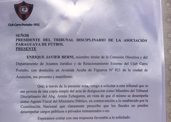 Cerro cuestiona a integrante del Tribunal | Paraguay en Noticias