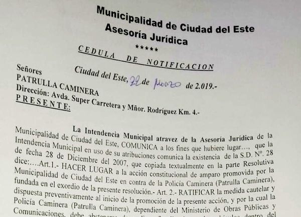 Restricción en CDE a Patrulla Caminera