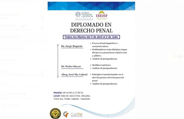 Realizarán Diplomado en Derecho Penal