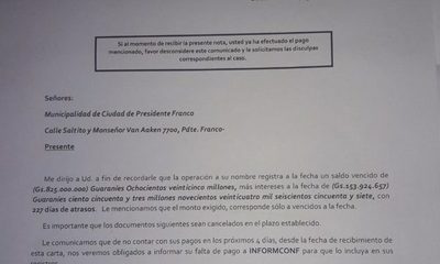 Empresa requiere pago de deuda por motoniveladora en Franco