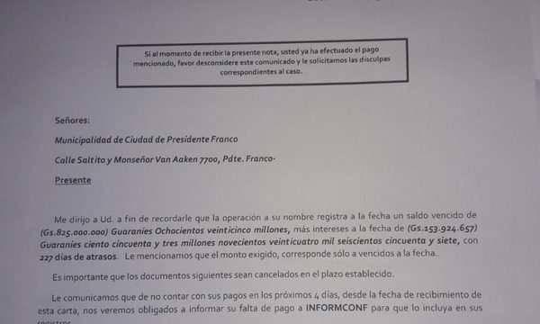 Empresa requiere pago de deuda por motoniveladora en Franco