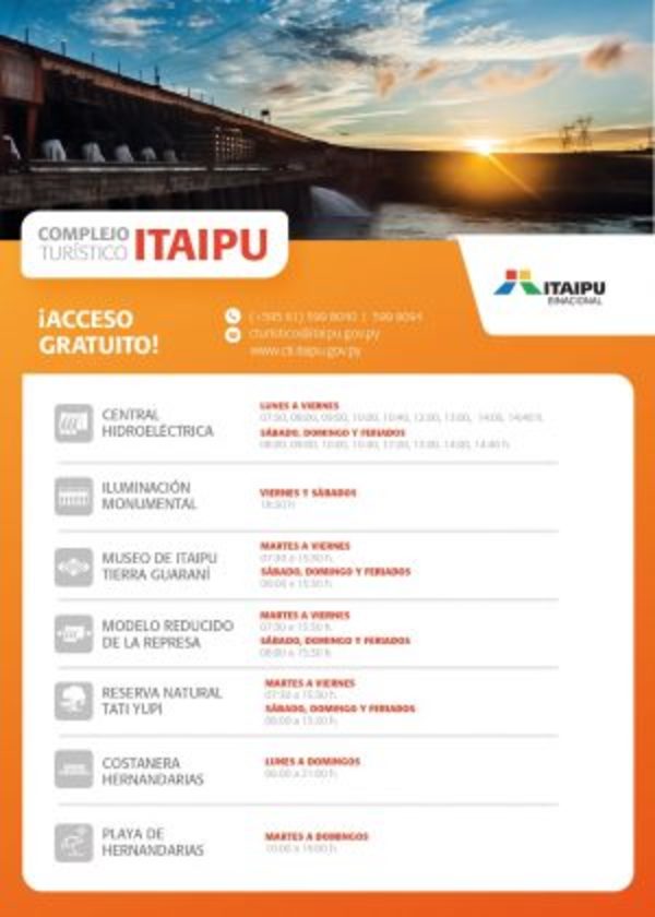 Ajustan horarios para visitar complejos turísticos de Itaipu - ADN Paraguayo