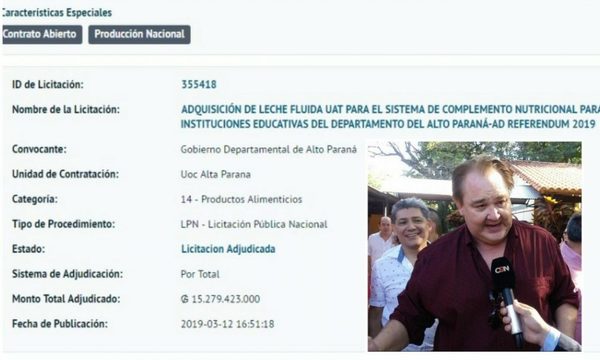 Gobernador regala licitación de G. 15.279 millones a la empresa de Lucho Zacarías