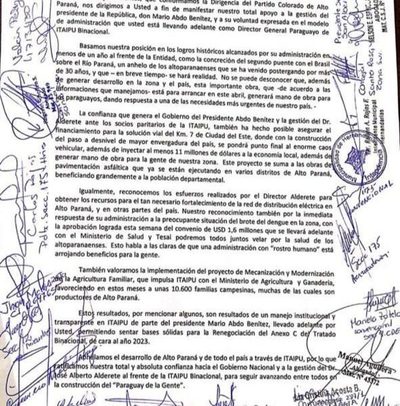 Dirigentes colorados de Alto Paraná expresan apoyo a Abdo y Alderete