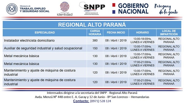 SNPP iniciará cursos