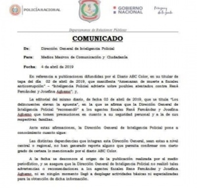 Policía desmiente informe de “inteligencia” sobre amenaza a integrantes de la Fiscalía - ADN Paraguayo
