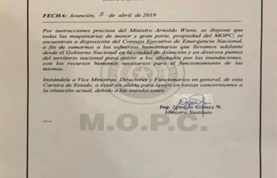 Maquinarias del MOPC trabajarán para asistir a afectados por inundación - Radio 1000 AM