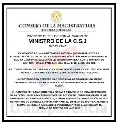 Postergan audiencias para elección de ministro – Prensa 5