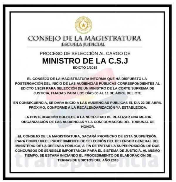 Postergan audiencias para elección de ministro – Prensa 5