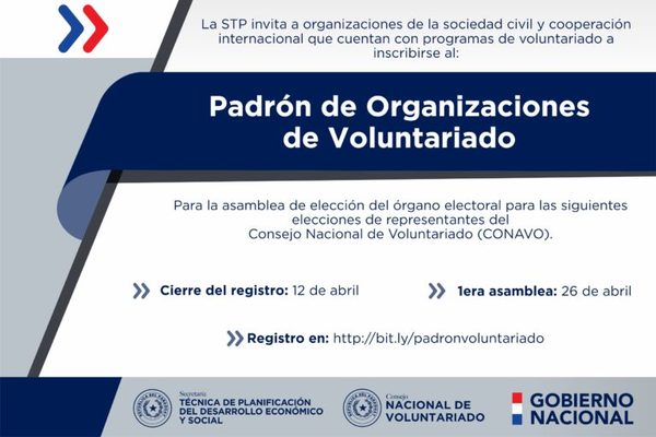 Convocan a organizaciones para inscribirse y elegir representantes ante el Consejo Nacional de Voluntariado | .::Agencia IP::.