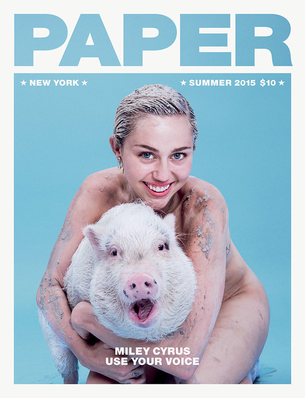 Miley Cyrus posa desnuda con su chanchito