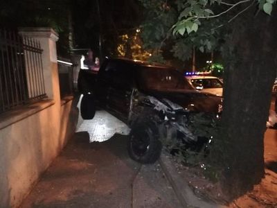 Derribó una columna y terminó contra un árbol  | Paraguay en Noticias 