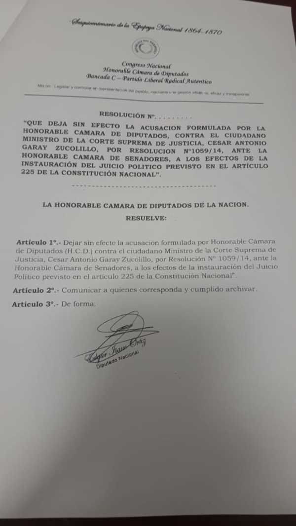 Diputado liberal solicita retirar juicio político a Ministro Garay Zucolillo - .::RADIO NACIONAL::.