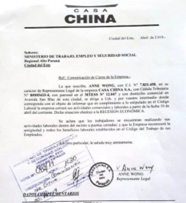 Cierre de casa China deja sin empleo a unos 40 funcionarios - ADN Paraguayo