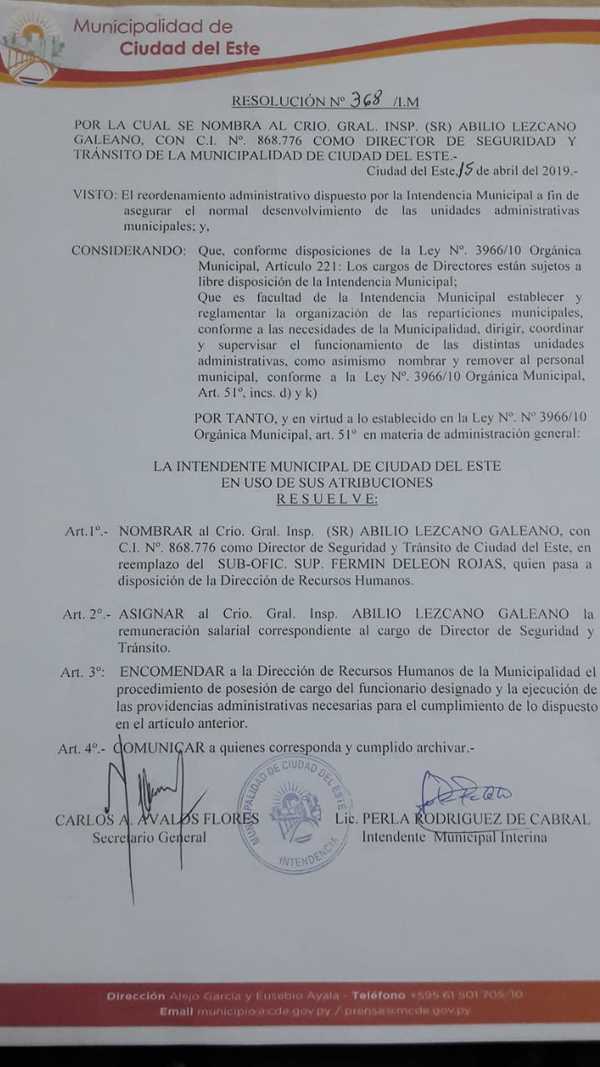 Intendente de Ciudad del Este nombra a nuevo director de Tránsito y seguridad