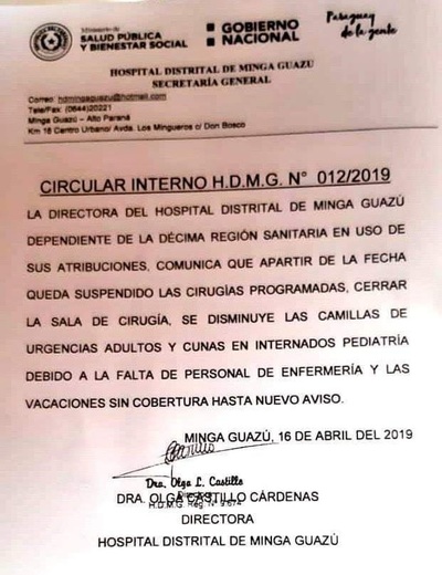 Suspenden cirugías y reducen camas por falta de enfermeros - ADN Paraguayo
