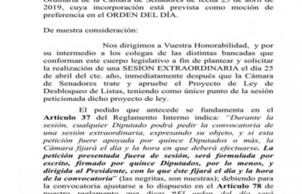 Remiten a Diputados pedido de sesión extra para tratar desbloqueo de listas - Radio 1000 AM