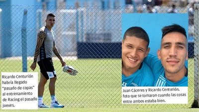 Una figura de Racing a los golpes con el paragua