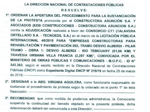 Firma de ex suegro de Marito insiste para adjudicarse ruta Alberdi-Pilar