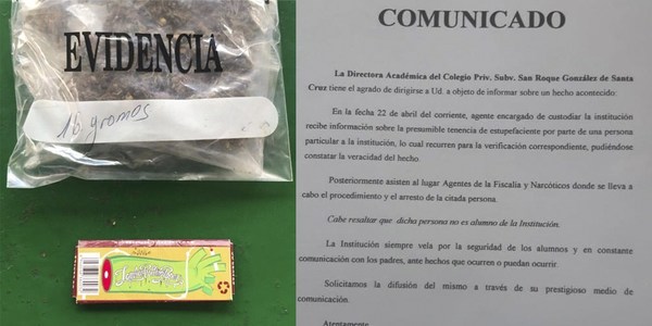 DETIENEN AL LIMPIADOR DEL COLEGIO POR POSEER MARIHUANA