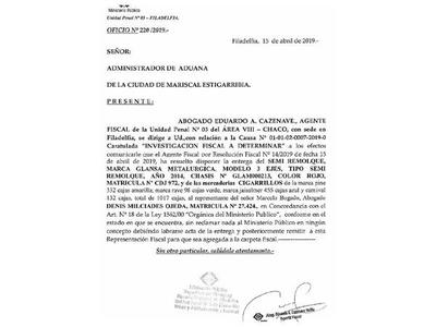 Fiscal devolvió carga de cigarrillos retenidos con despachos falsos