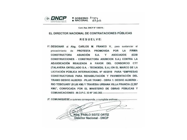 DNCP cambia a juez instructor en la protesta de ruta Alberdi-Pilar