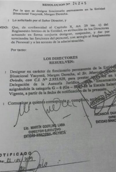 Critican contratación de funcionario en Yacyretá - Nacionales - ABC Color