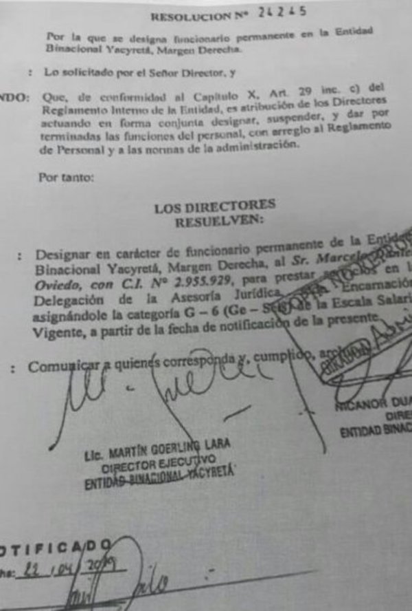 Critican contratación de funcionario en Yacyretá - Nacionales - ABC Color