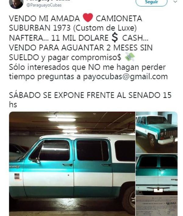 Por suspensión sin sueldo Payo Cubas ofrece camioneta