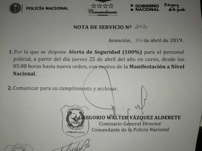 Policía lanza alerta de seguridad para la manifestación