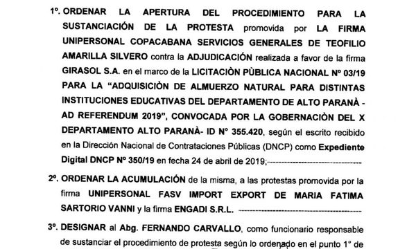 DNCP admite protesta de tres empresas ante negociado de Vaesken con almuerzo escolar