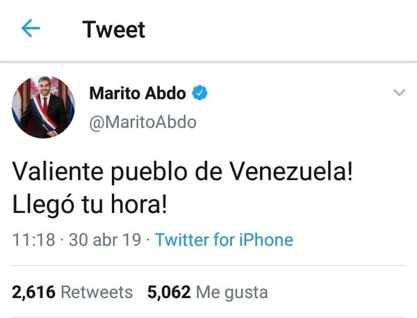 Abdo Benítez dio apoyo a Guaidó - Nacionales - ABC Color
