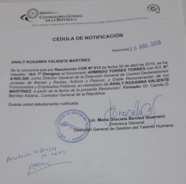 Contraloría: destituyen a esposa de senador liberal - Nacionales - ABC Color