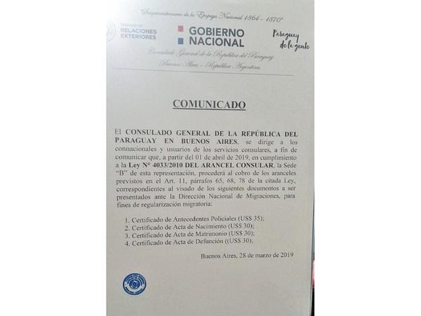 Molesta cobro de aranceles en Consulado en Buenos Aires